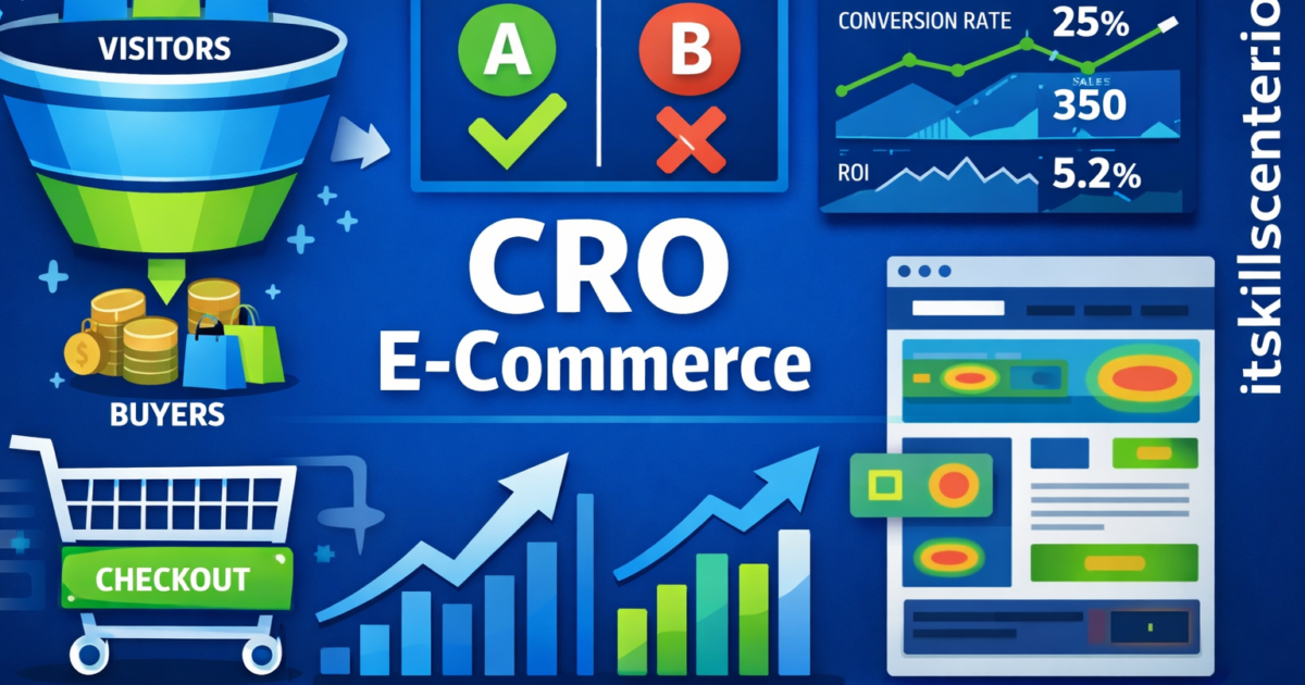 صورة توضيحية لتحسين معدل التحويل في المتاجر الإلكترونية مع قمع التحويل واختبار A/B ولوحة تحليلات