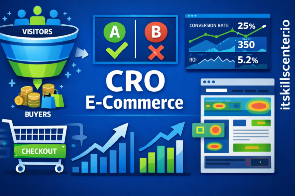 صورة توضيحية لتحسين معدل التحويل في المتاجر الإلكترونية مع قمع التحويل واختبار A/B ولوحة تحليلات