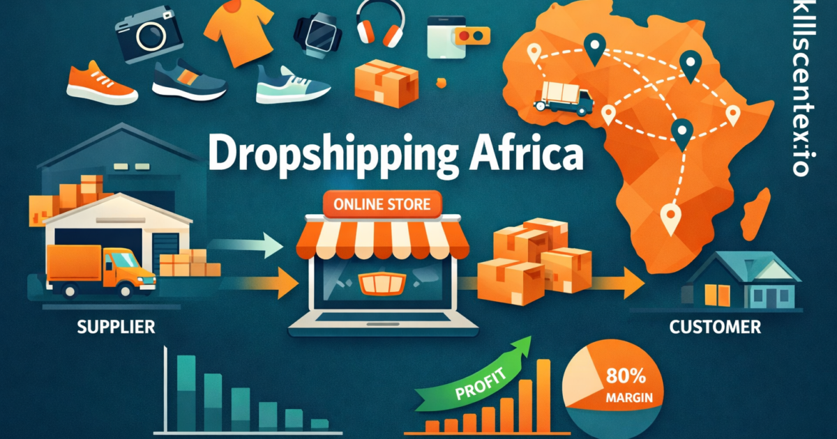 صورة توضيحية للدروبشيبينغ في أفريقيا مع سلسلة التوريد من المورد إلى العميل وخريطة طرق التوصيل