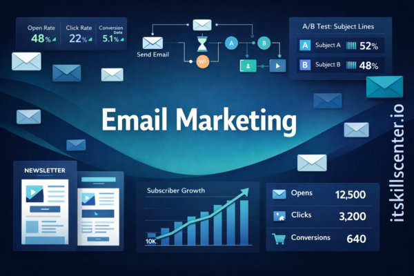 التسويق عبر البريد الإلكتروني: حملات إيميل مؤتمتة ونشرات إخبارية وتحليل معدلات الفتح والنقر