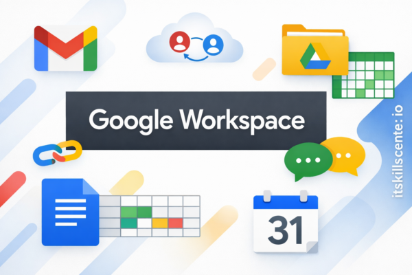 صورة توضيحية لـ Google Workspace للأعمال مع أيقونات Gmail و Drive و Docs و Calendar و Sheets