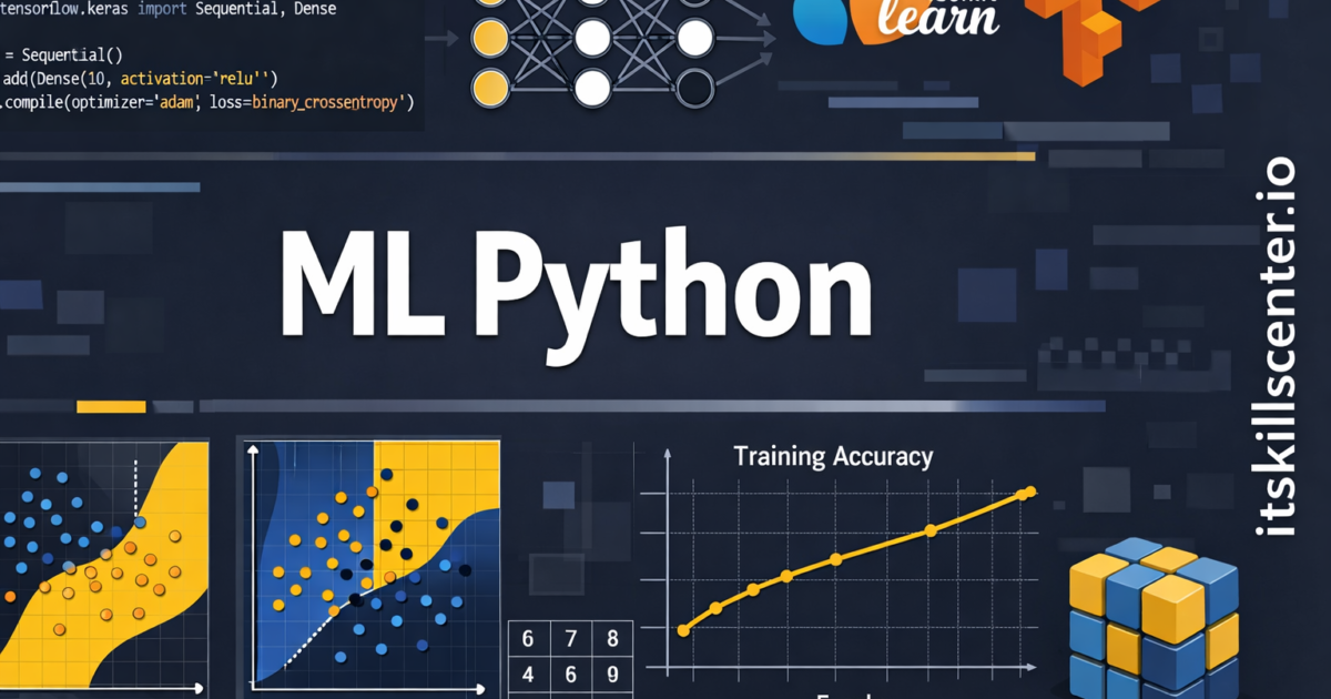 صورة توضيحية لتعلم الآلة باستخدام Python مع شبكات عصبية ورسوم بيانية للتدريب ومكتبات scikit-learn وTensorFlow